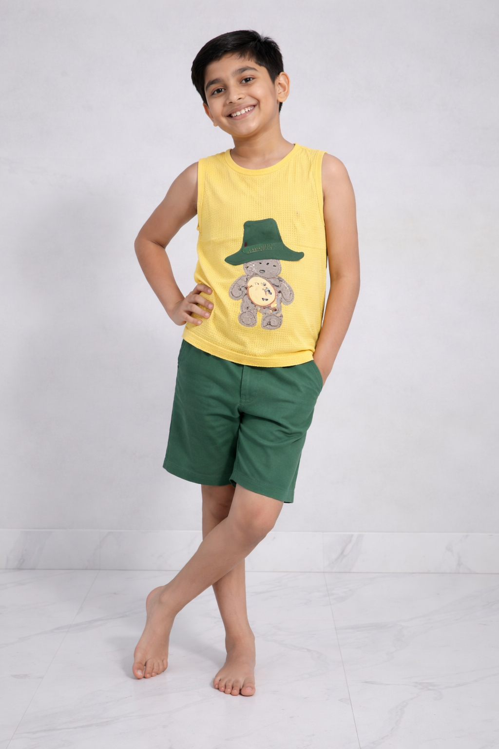 Boys Yellow Summer Set – Soft Waffle Fabric (T-Shirt & Shorts)