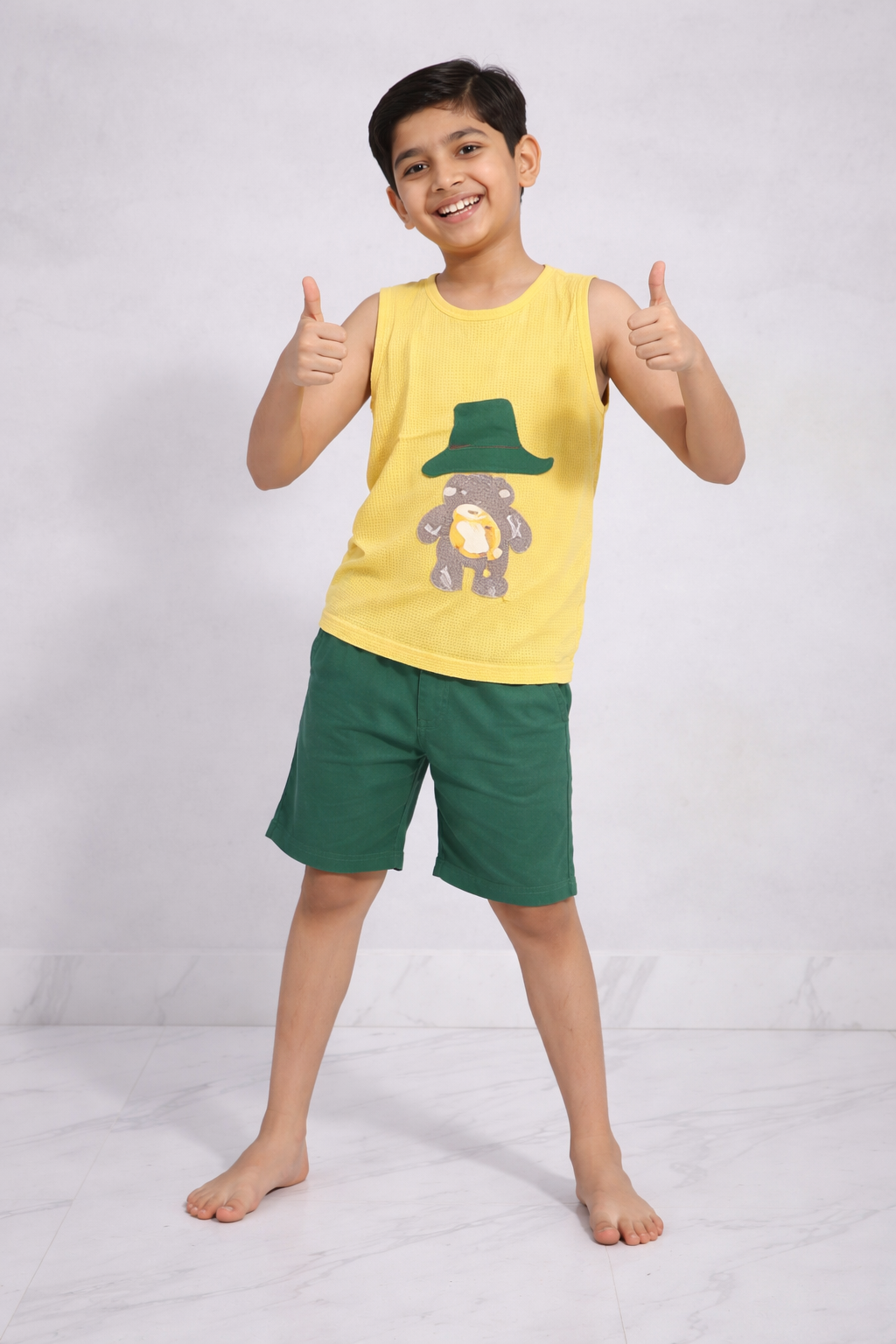 Boys Yellow Summer Set – Soft Waffle Fabric (T-Shirt & Shorts)