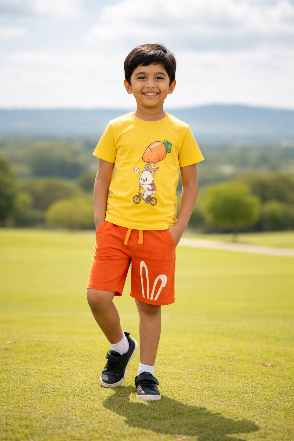 Kids Pure Cotton T-Shirt & Shorts Set – Yellow & Orange | Soft Summer Co-ord